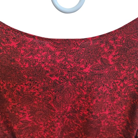 Rafaella Red with Black Print Wrap & Ruched Front V-Neck Blouse Size L - Picture 6 of 14